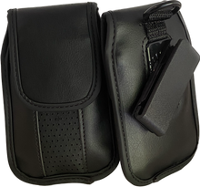 Load image into Gallery viewer, Black leather pinch clip flip phone case