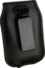 Load image into Gallery viewer, Black leather pinch clip flip phone case
