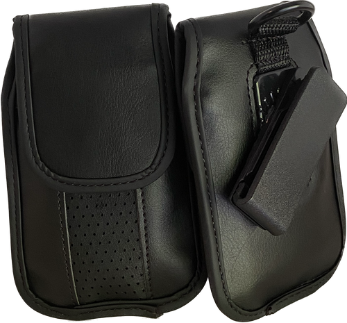 Black leather pinch clip flip phone case