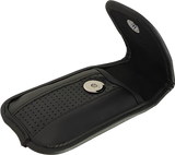 Black leather pinch clip flip phone case