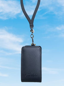 Around the Neck Black Leather Phone Case and Safety Lanyard