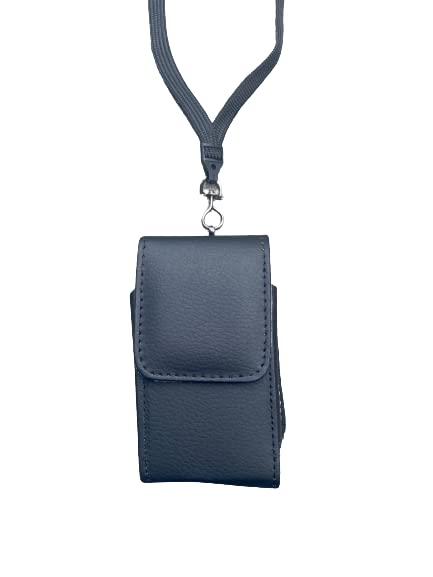 Around the Neck Black Leather Flip Top Phone Case and Safety Lanyard