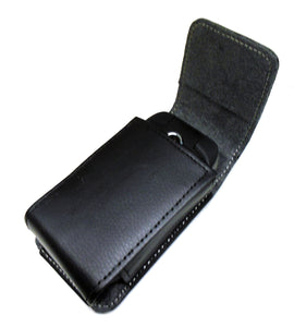 Around the Neck Black Leather Flip Top Phone Case and Safety Lanyard